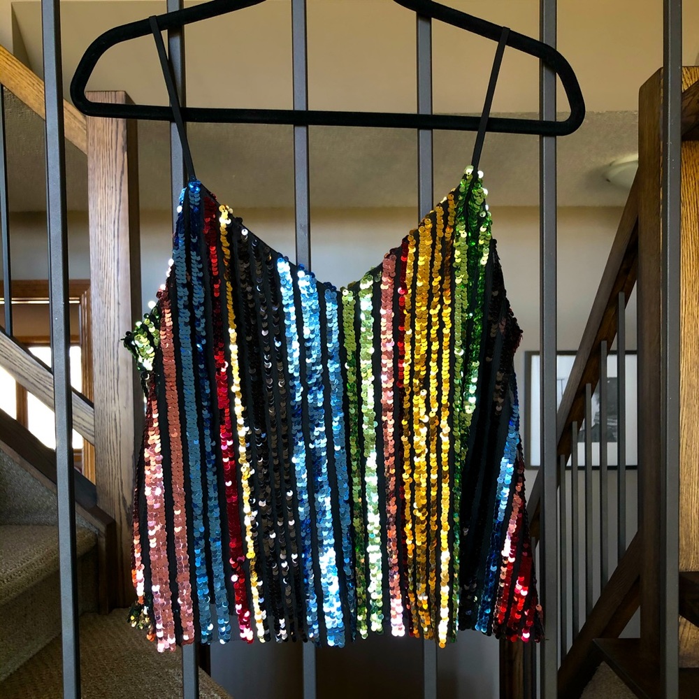 Rainbow Sequin Midlength Tank